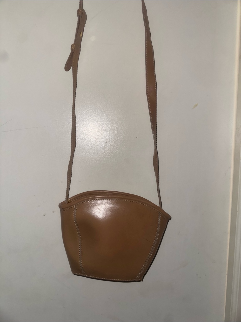 Sleek Brown Leather Crossbody Bag - Women's Adjustable Strap